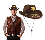 Adult Brown Western Sheriff Badge Cowboy Hat Halloween Cosplay Costume Accessory