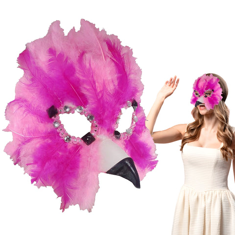 Womens Masquerade Pink Flamingo Mask Feather Adult Mardi Gras Costume Accessory