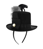 Mini Top Hat Fascinator On Headband with Faux Feather Pearl Stud, Black