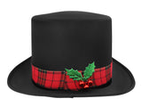 Nicky Bigs Novelties Snowman Top Hat with Plaid Band Holly and Berries - Christmas Ugly Sweater Party Hats - Caroler Costume Top Hat - Tree Topper, Multi, One Size