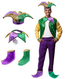 Adult Mardi Gras Clown Jester Accessories Set Funny Joker Costume 3 Piece Fools Kit