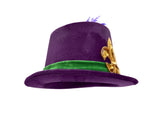 Womens Velvet Mardi Gras Top Hat Gold Fleur De Lis And Feather Costume Accessory