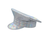 Womens Rainbow Iridescent Captains Hat Gay Pride Silver Festival Rave Costume