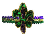 Mardi Gras Fluer Di Lis Headband - Sequin Hair Band for New Orleans Masquerade Mask Party Sequin Fascinators Purple Yellow Gold Green, Adjustable