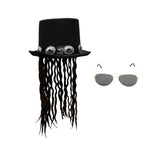 Top Hat with Dreads Silver Buckles Aviator Sunglasses Rock Costume Accessory