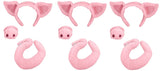 3 Pigs and Wolf Headband Tails Noses Costume Set, Pink/Gray, One Size