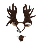 Brown Moose Antler Ears Headband Nose Reindeer Antlers Animal Costume Accessory