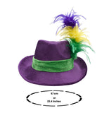 Velvet Mardi Gras Fedora Hat Gold Fleur De Lis And Feather Costume Accessory