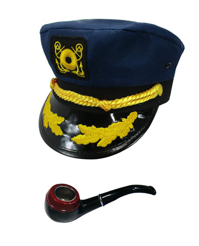 Navy Blue Sailor Ship Yacht Captain Hat Gentleman Fake Pipe Costume