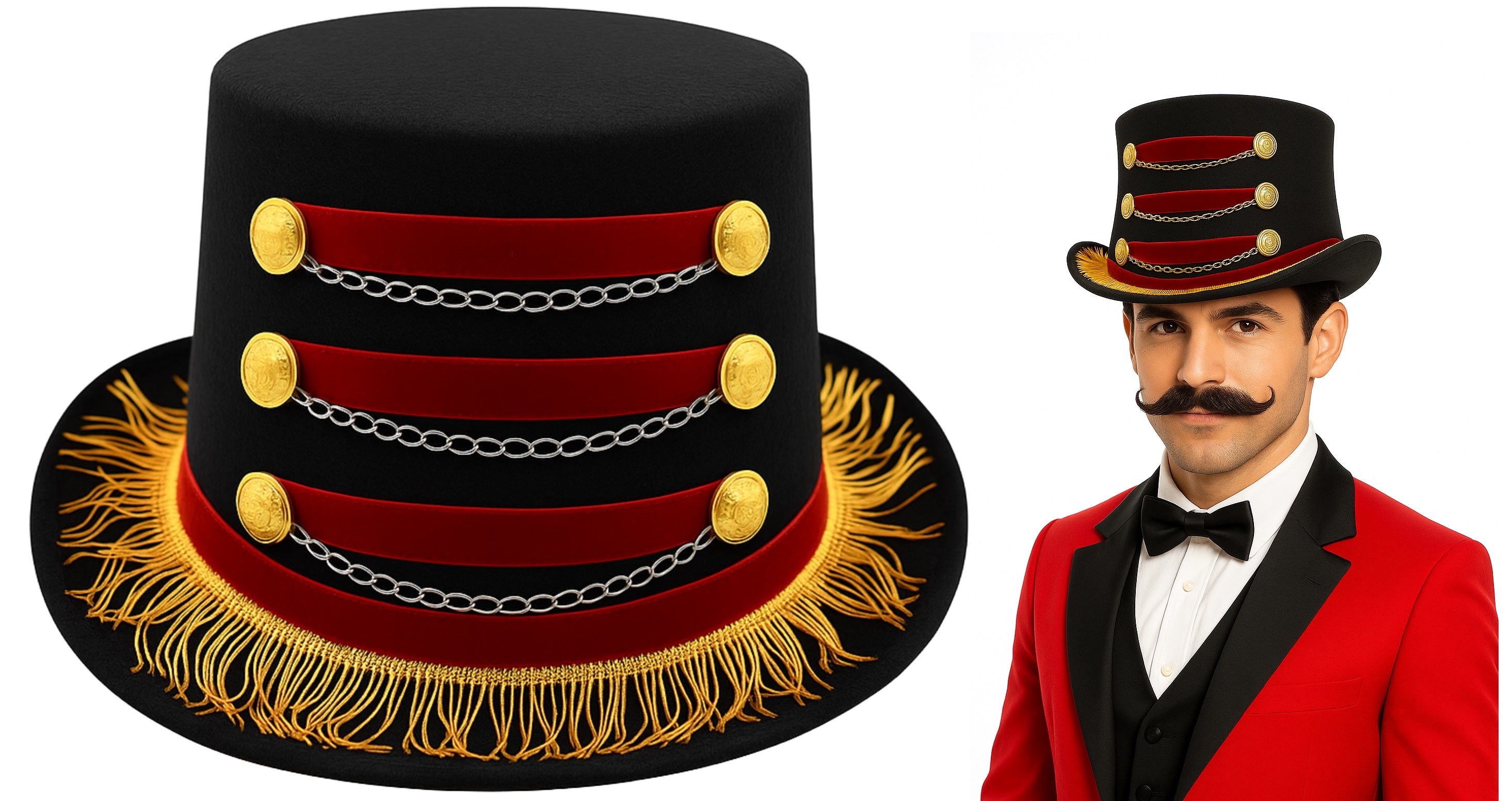 Adult Deluxe Circus Ringmaster Top Hat Ring Leader Halloween Toy Soldi