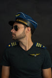 Airline Pilot Costume Accessory Set, Blue Gold, One Size