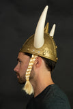 Adult Nordic Viking Helmet with Horns Braids Barbarian Warrior Costume Accessory Gold