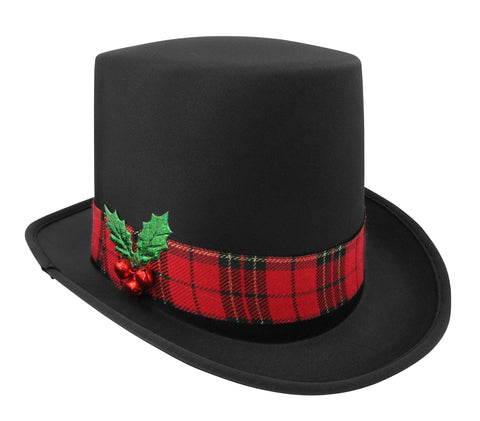 Nicky Bigs Novelties Snowman Top Hat with Plaid Band Holly and Berries - Christmas Ugly Sweater Party Hats - Caroler Costume Top Hat - Tree Topper, Multi, One Size